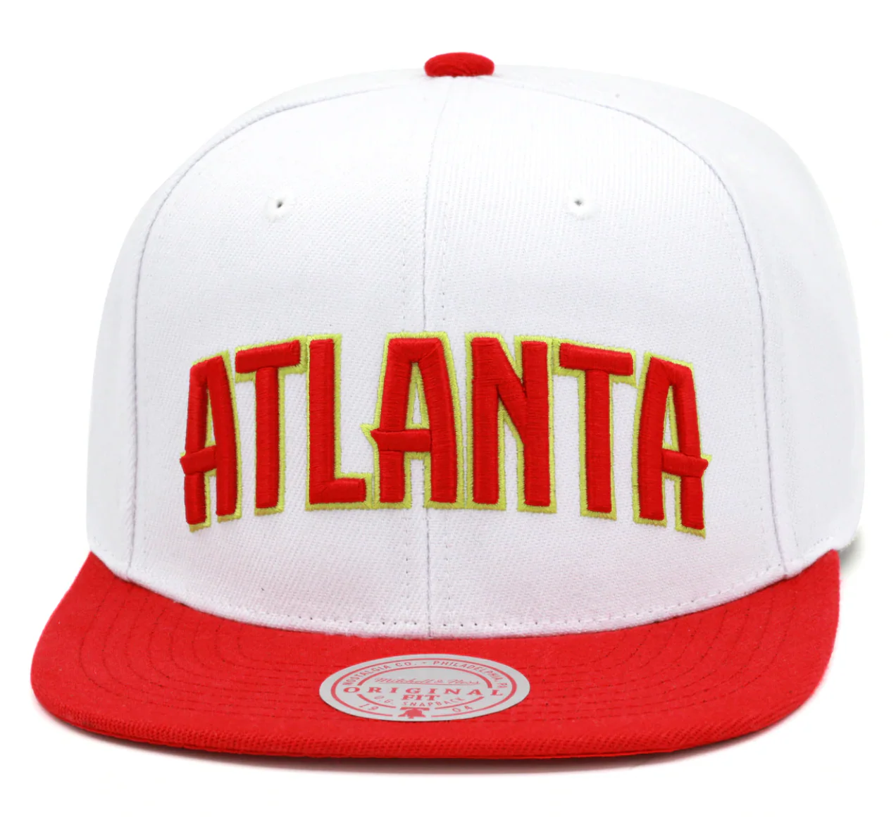 Mens NBA Atlanta Hawks 2 Tone White And Red Mitchell And Ness Basic Core Snapback Hat
