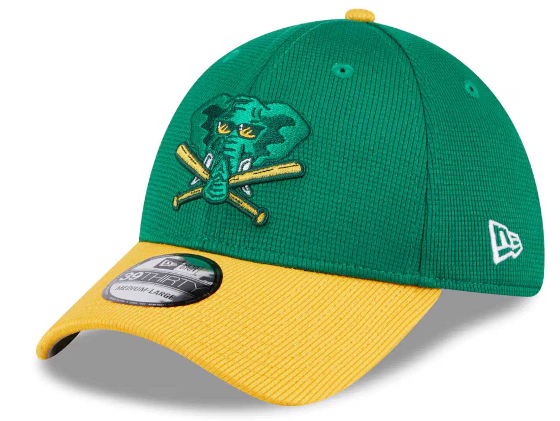 Men's Oakland Athletics New Era 2024 Batting Practice Green/Yellow 39THIRTY Flex-Fit Hat