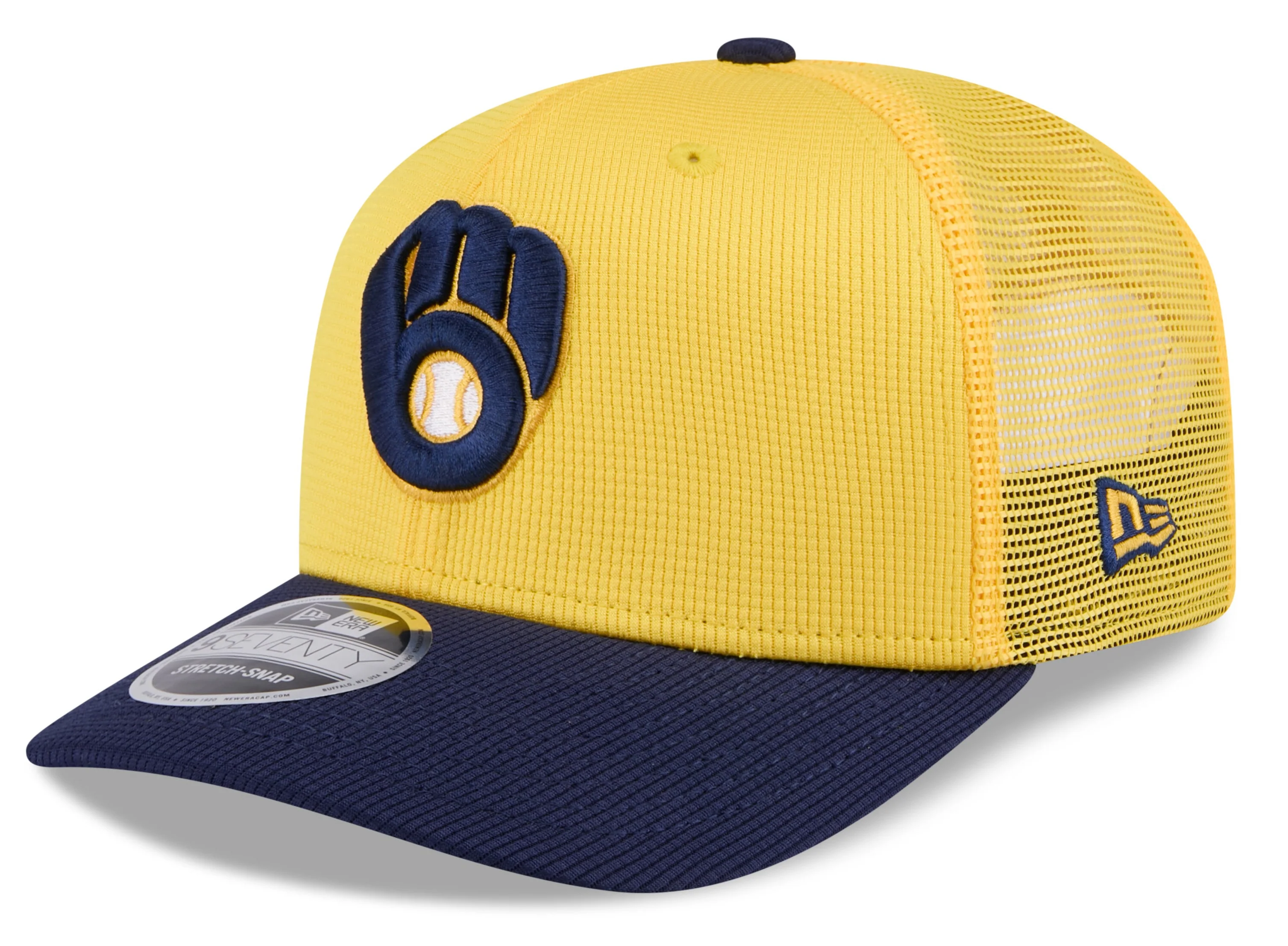 Milwaukee Brewers New Era Yellow/Navy 2025 Spring Training 9SEVENTY Trucker Hat