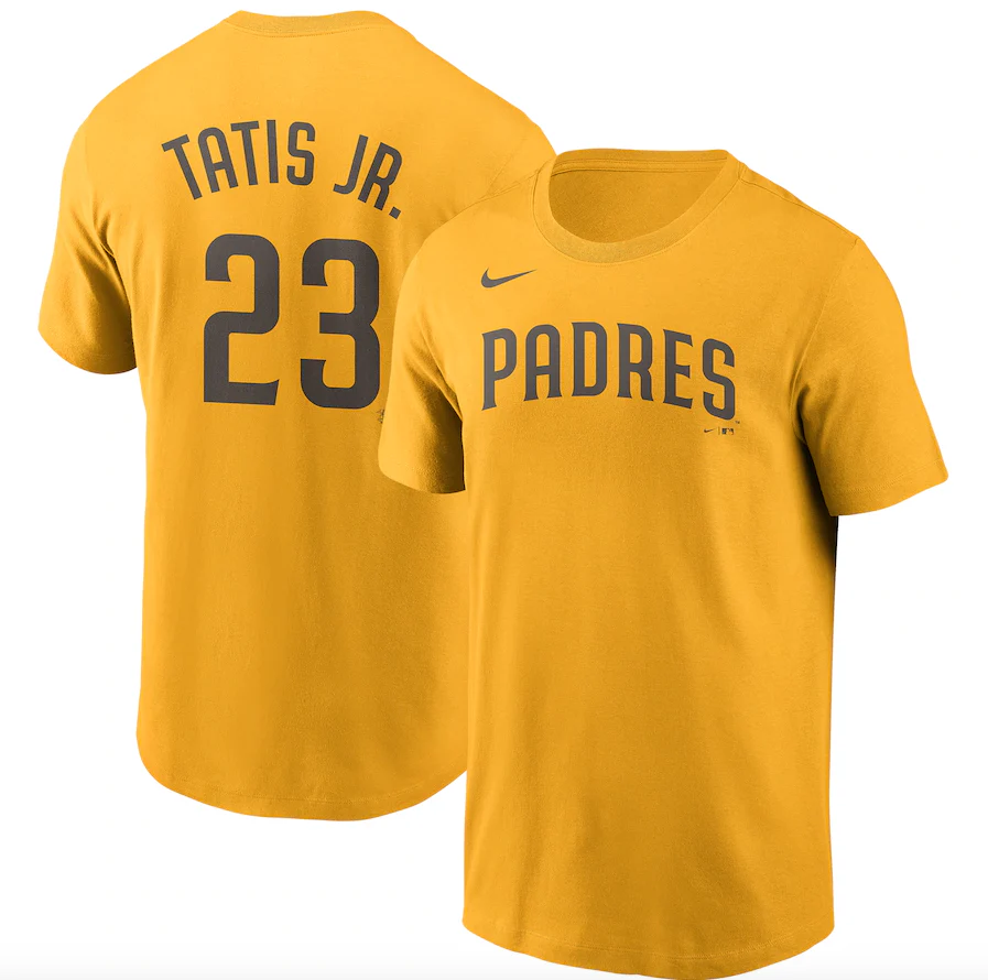 Men's San Diego Padres Fernando Tatís Jr. Nike Gold Name & Number T-Shirt