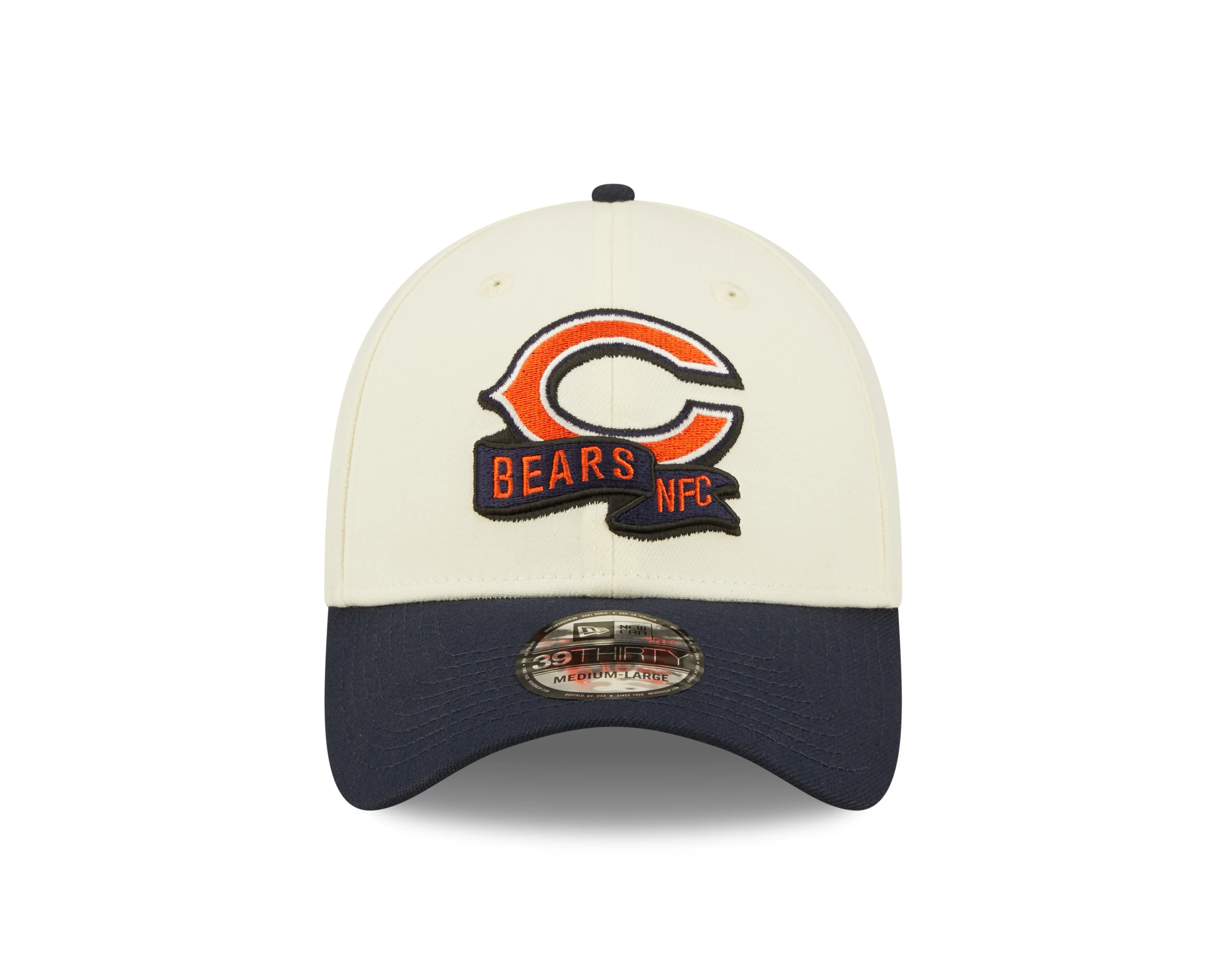 Men's Chicago Bears Primary Logo New Era Cream/Navy 2022 Sideline 39THIRTY Flex Hat