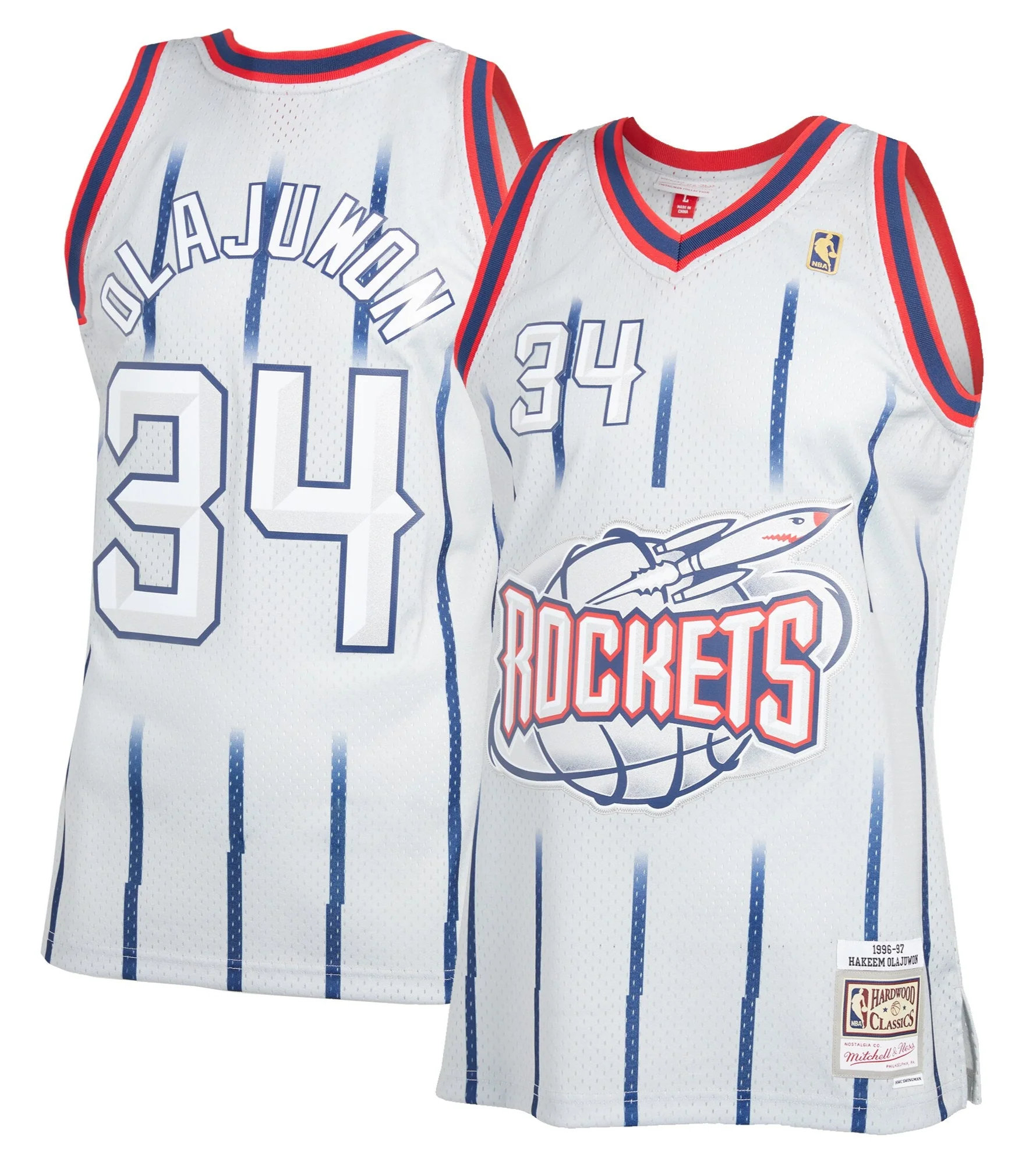 Men's Hakeem Olajuwon Houston Rockets Mitchell & Ness 1996-97 Hardwood Classics Reload 2.0 Swingman Jersey - Gray