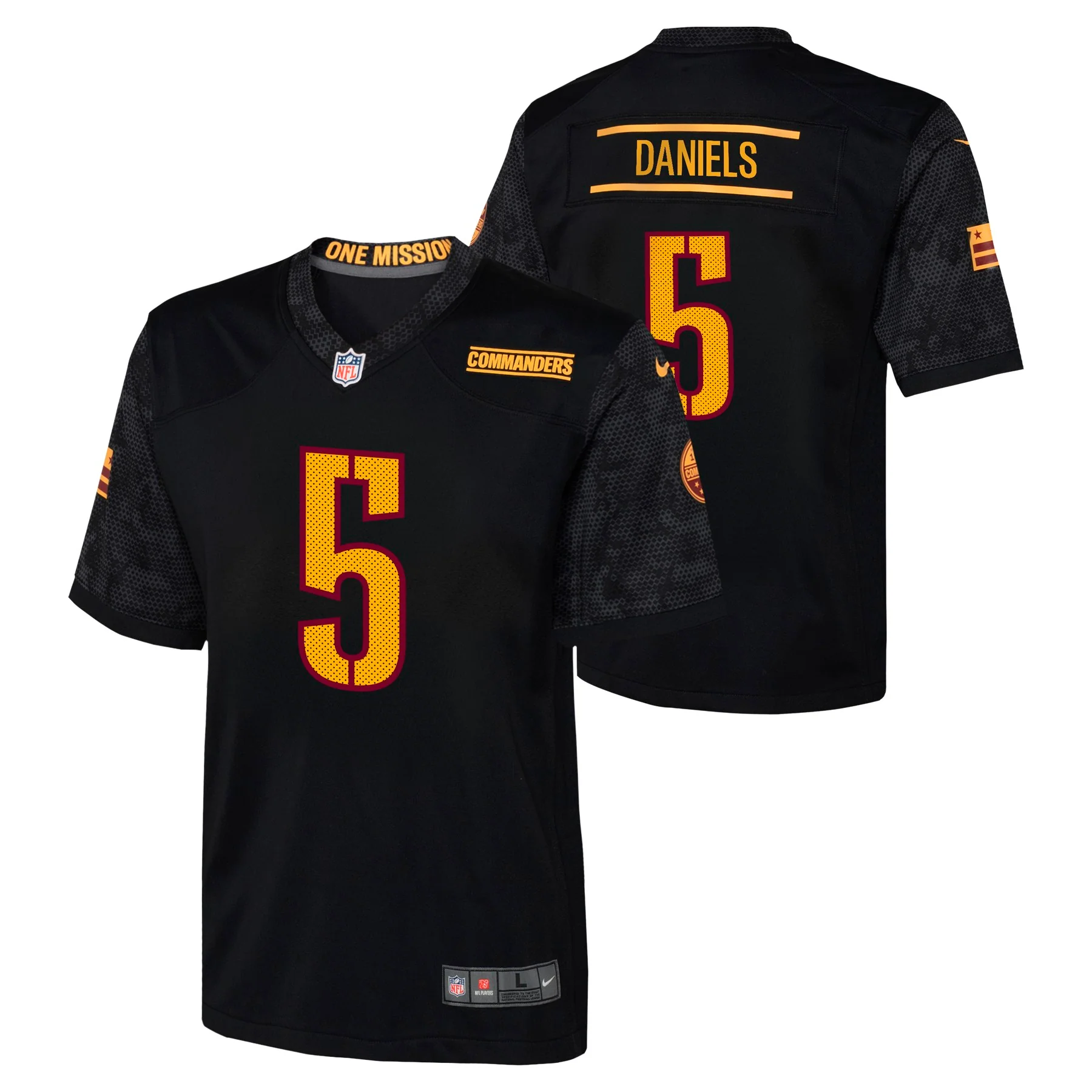 Youth Washington Commanders Jayden Daniels Nike Black Alternate Game Jersey