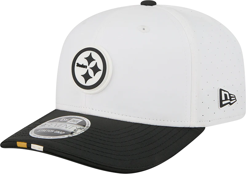 Men's Pittsburgh Steelers New Era White/Black 2025 NFL Training Camp 9SEVENTY Adjustable Hat