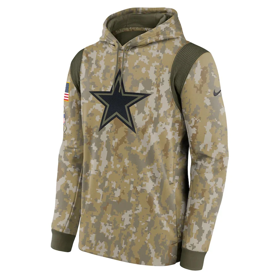Men's Nike Camo Dallas Cowboys 2021 Salute To Service Therma Performance Pullover Hoodie