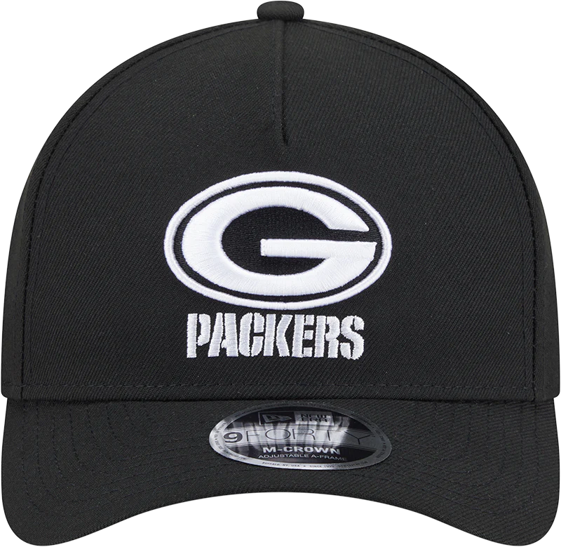 Green Bay Packers New Era Black & White Primary 9FORTY A-Frame M-Crown Adjustable Hat