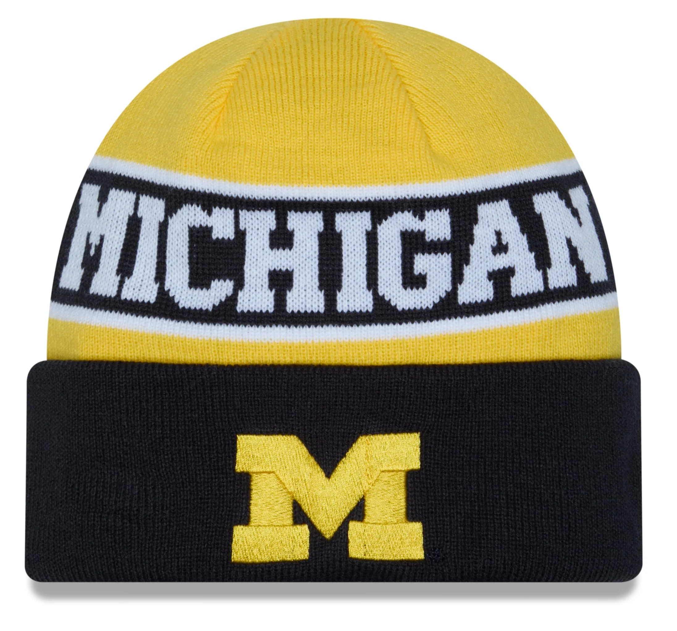 Men's Michigan Wolverines New Era Maize and Blue Reversible Cuffed Knit Hat