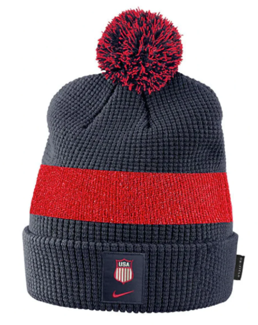 Men’s USA Hockey Sideline Woven Patch Cuff Pom Knit By Nike