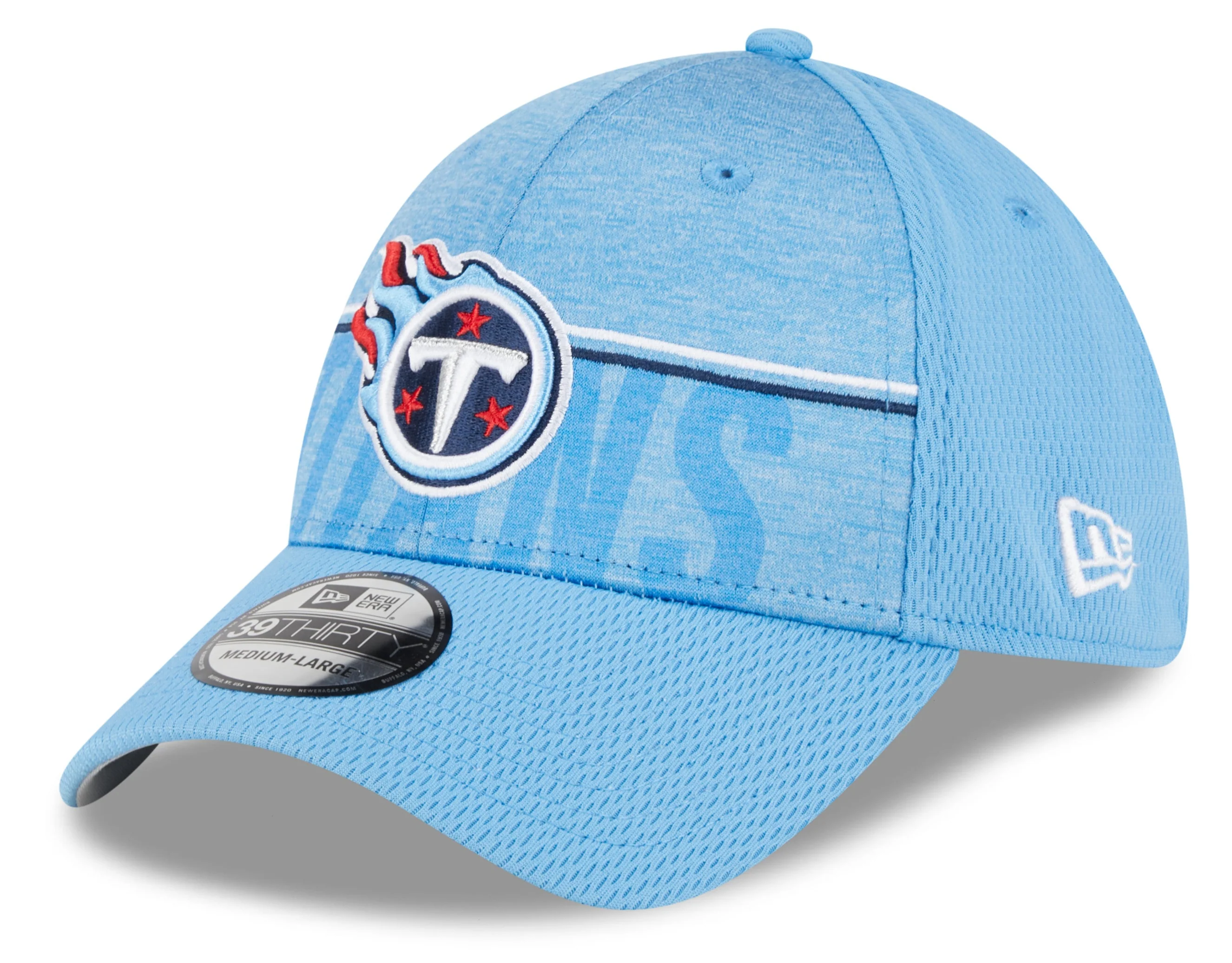 Men's Tennessee Titans New Era NFL 2023 Training Camp Blue Primary Logo 39THIRTY Flex Fit Hat