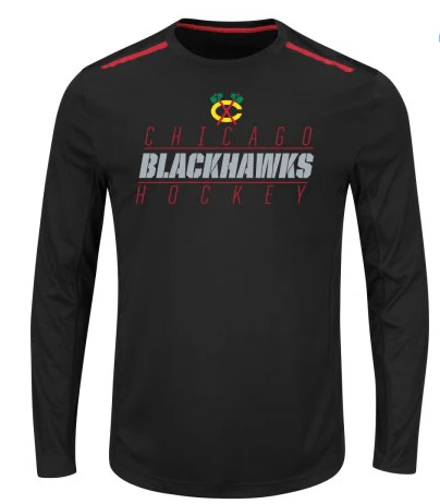 Men's Chicago Blackhawks Quick Whistle Long Sleeve Cool Base Tee By Majestic
