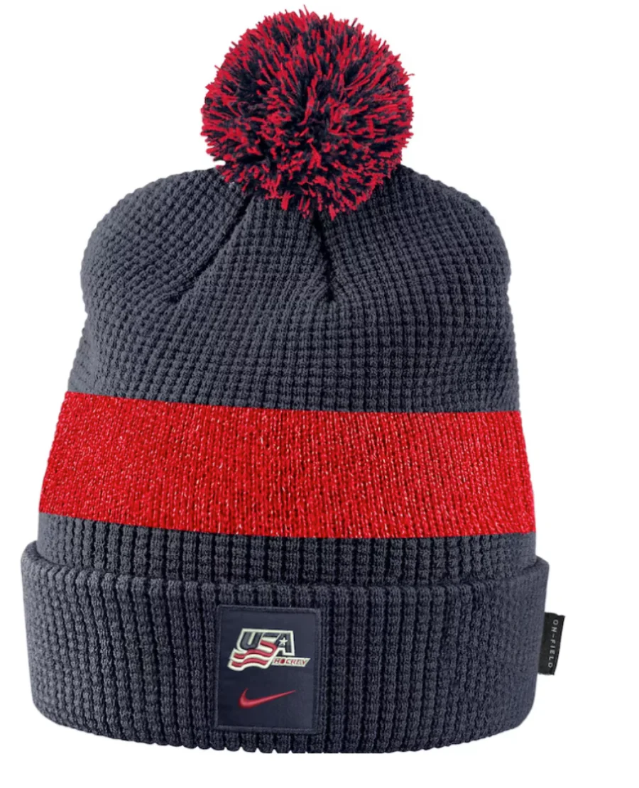Men’s USA Hockey Sideline Woven Patch Cuff Pom Knit By Nike-Flag