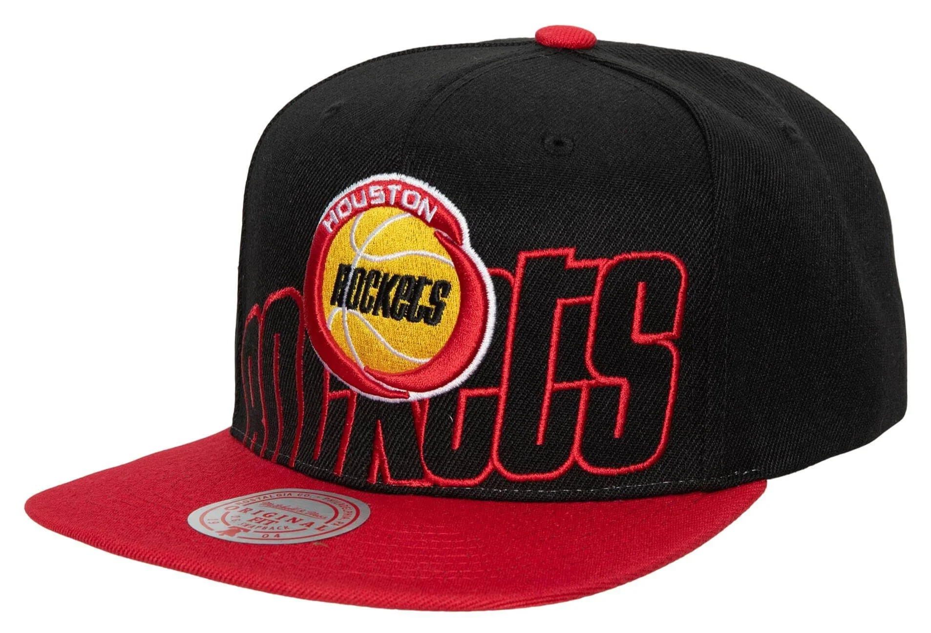 Men's Houston Rockets Mitchell & Ness 2 Tone Black and Red Low Big Face Hardwood Classics Snapback Hat