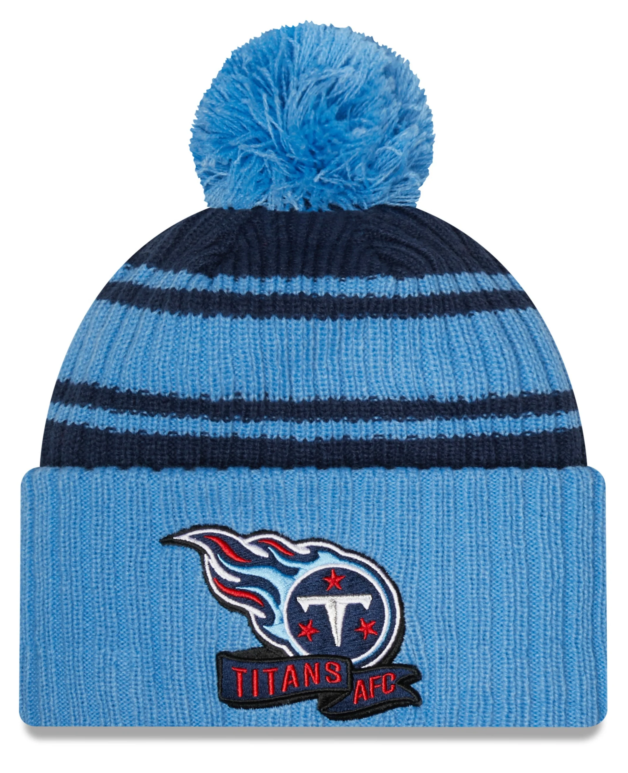 Tennessee Titans New Era Blue 2022 NFL Sideline Sport Pom Cuffed Knit Hat