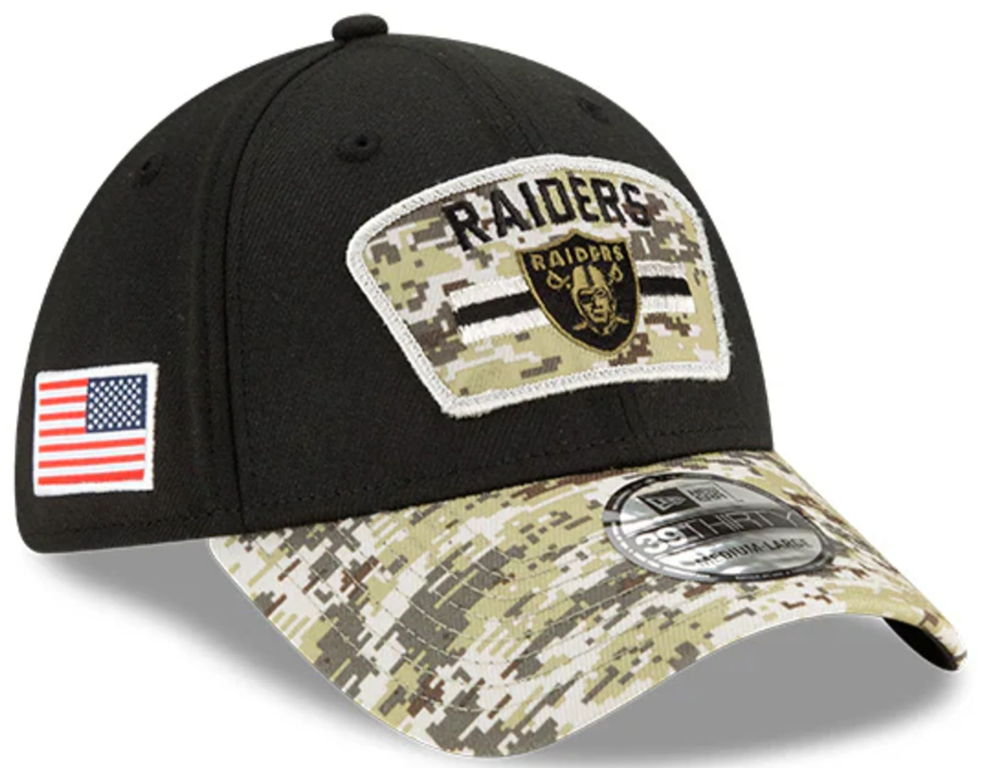 Men's Las Vegas Raiders New Era Black 2021 Salute to Service Primary Logo 39THIRTY Flex Hat