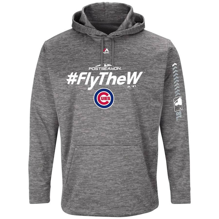 Men's Chicago Cubs Majestic Gray 2018 Postseason Authentic Collection Streak Fleece Pullover Hoodie