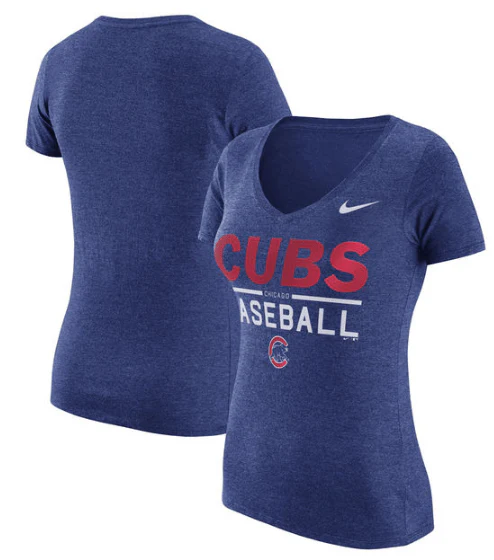 Women's Chicago Cubs Nike Heathered Royal Practice 1.7 Tri-Blend V-Neck T-Shirt