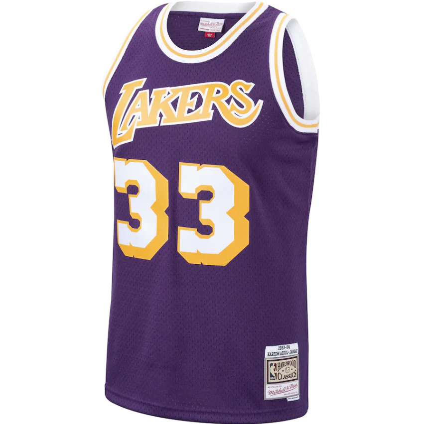 Men's Los Angeles Lakers Kareem Abdul-Jabbar Mitchell & Ness Purple 1983-84 Hardwood Classics Swingman Jersey