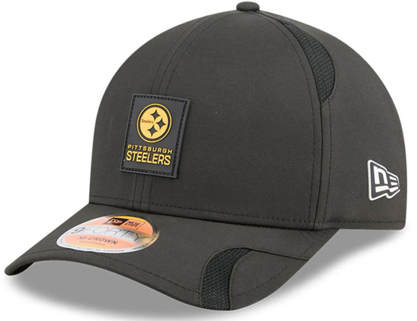 Men's Pittsburgh Steelers New Era Black 2025 NFL Primary Logo Sideline Heat 9FORTY M-Crown Adjustable Hat