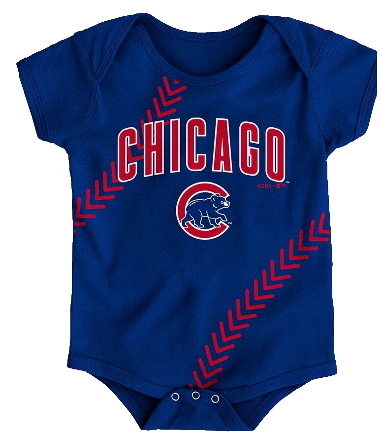 Infant Chicago Cubs Majestic Blue Fan-Atic Baseball Bodysuit