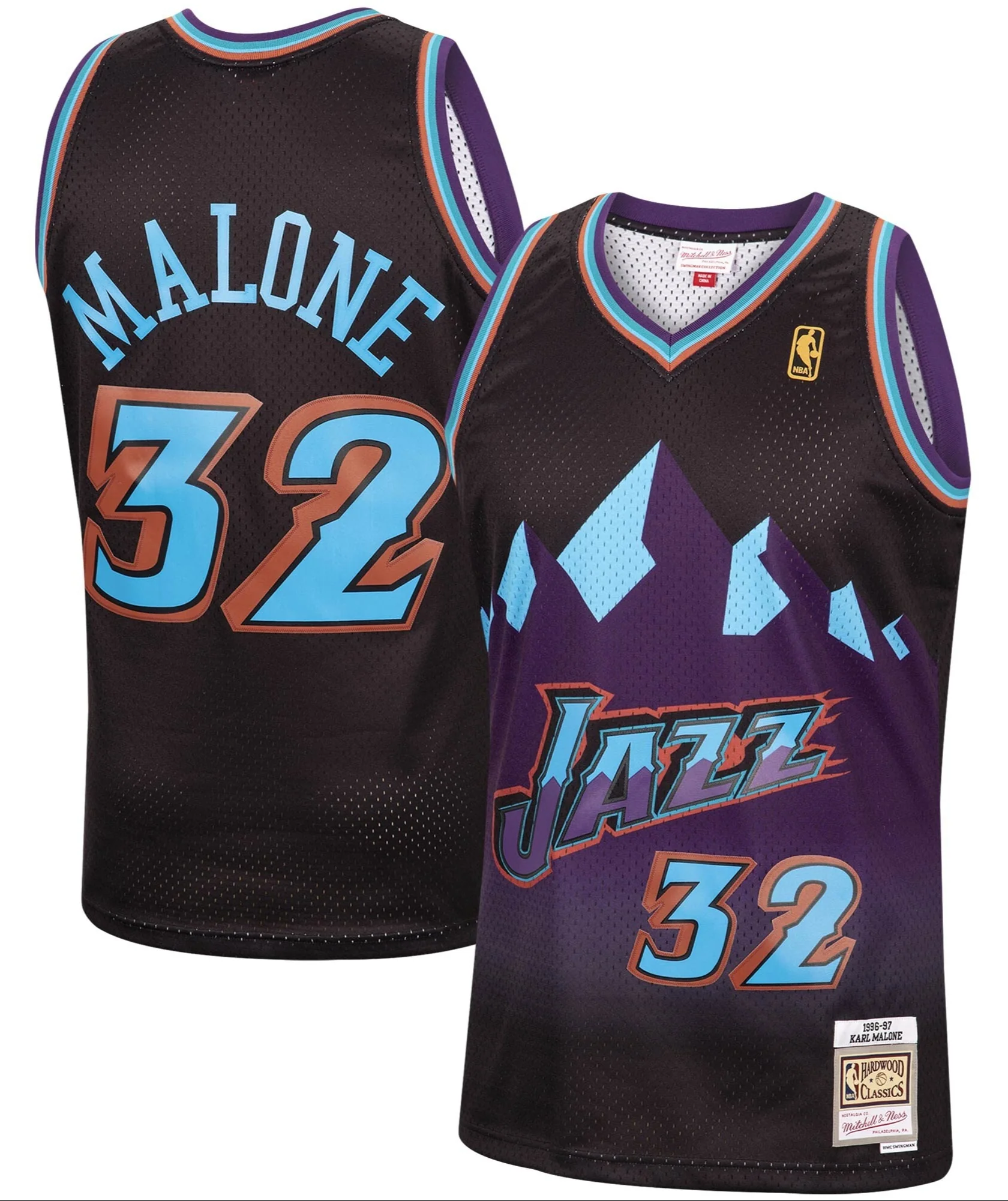 Men's Mitchell & Ness Karl Malone Black Utah Jazz 1996-97 Hardwood Classics Reload Swingman Jersey