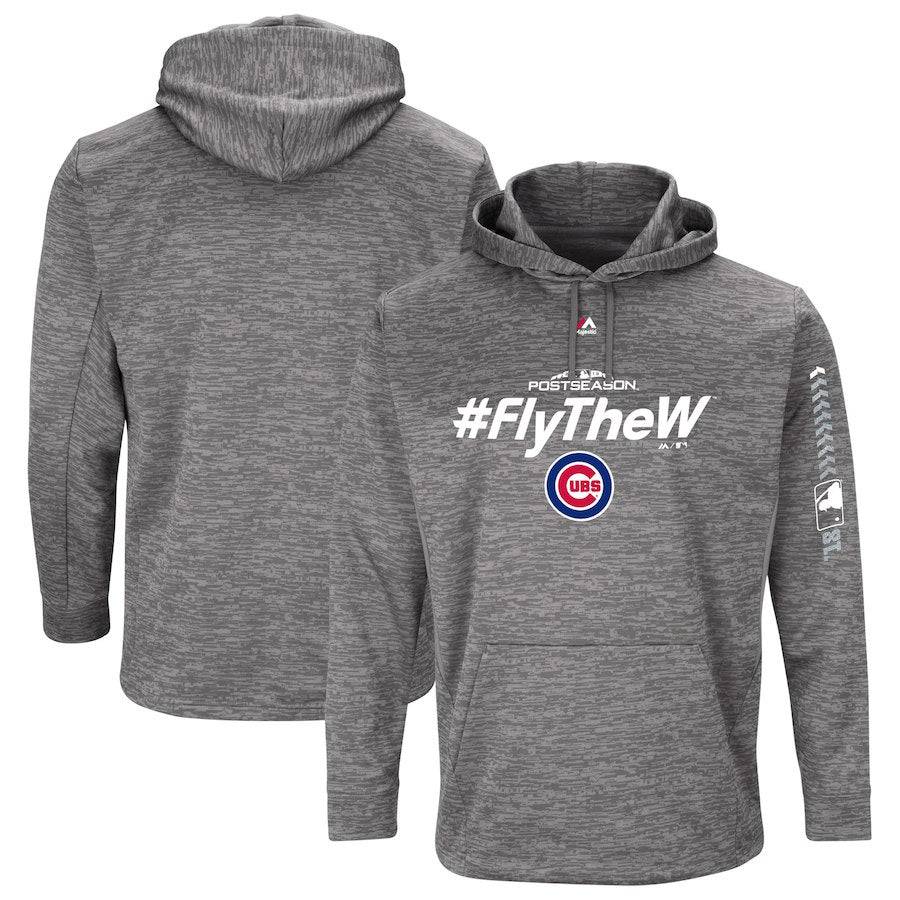 Men's Chicago Cubs Majestic Gray 2018 Postseason Authentic Collection Streak Fleece Pullover Hoodie
