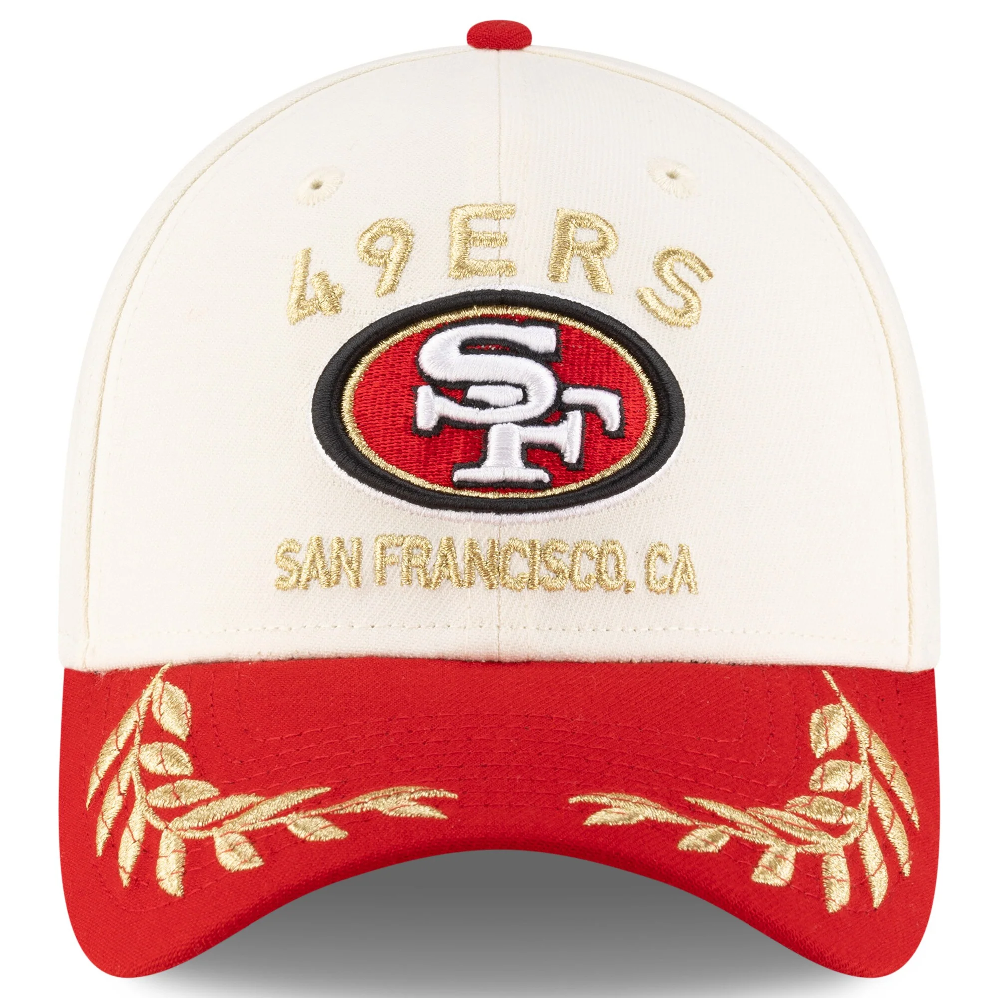 Men's San Francisco 49ers New Era 2025 NFL Draft Cream/Scarlet 39THIRTY Flex Fit Hat