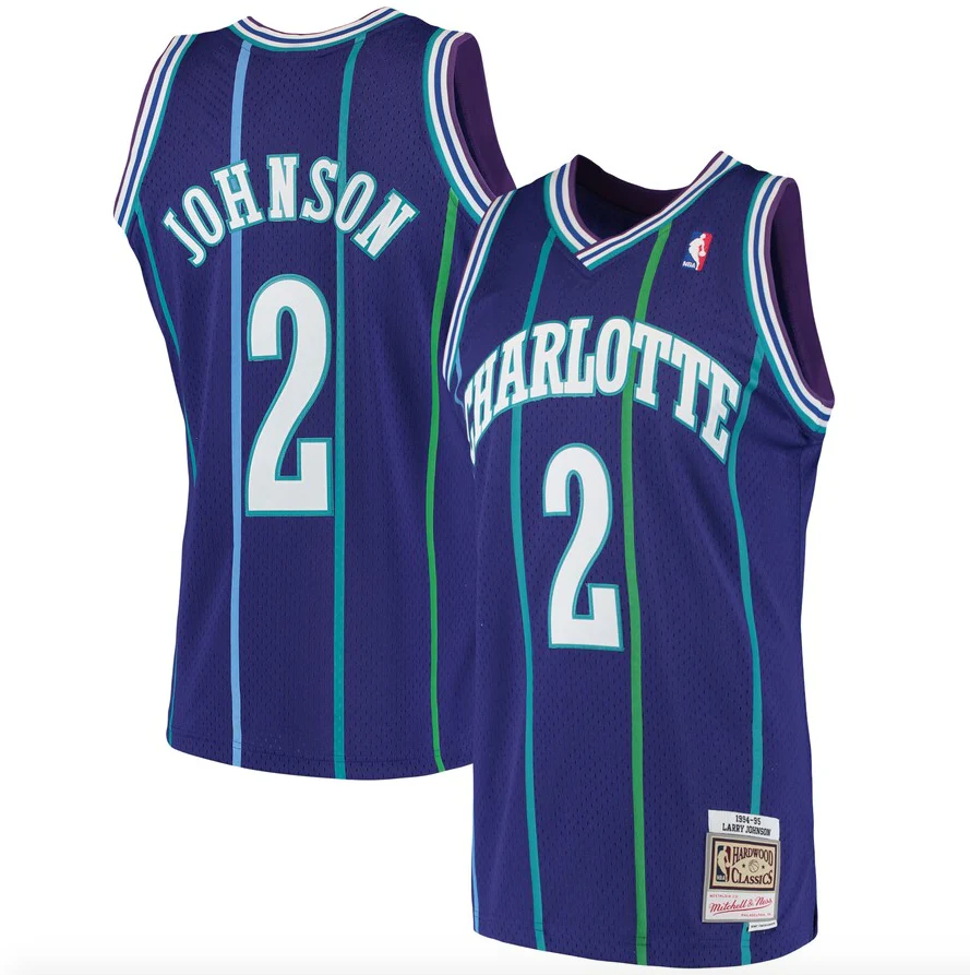 Men’s Larry Johnson Charlotte Hornets 1994-95 Purple Swingman Replica Jersey By Mitchell & Ness