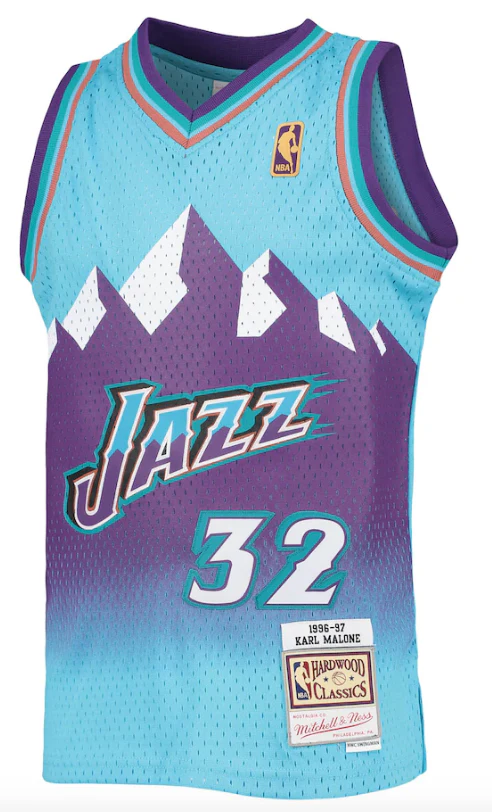 Men's Karl Malone Utah Jazz Mitchell & Ness 1996-97 Hardwood Classics Reload Jersey – Light Blue