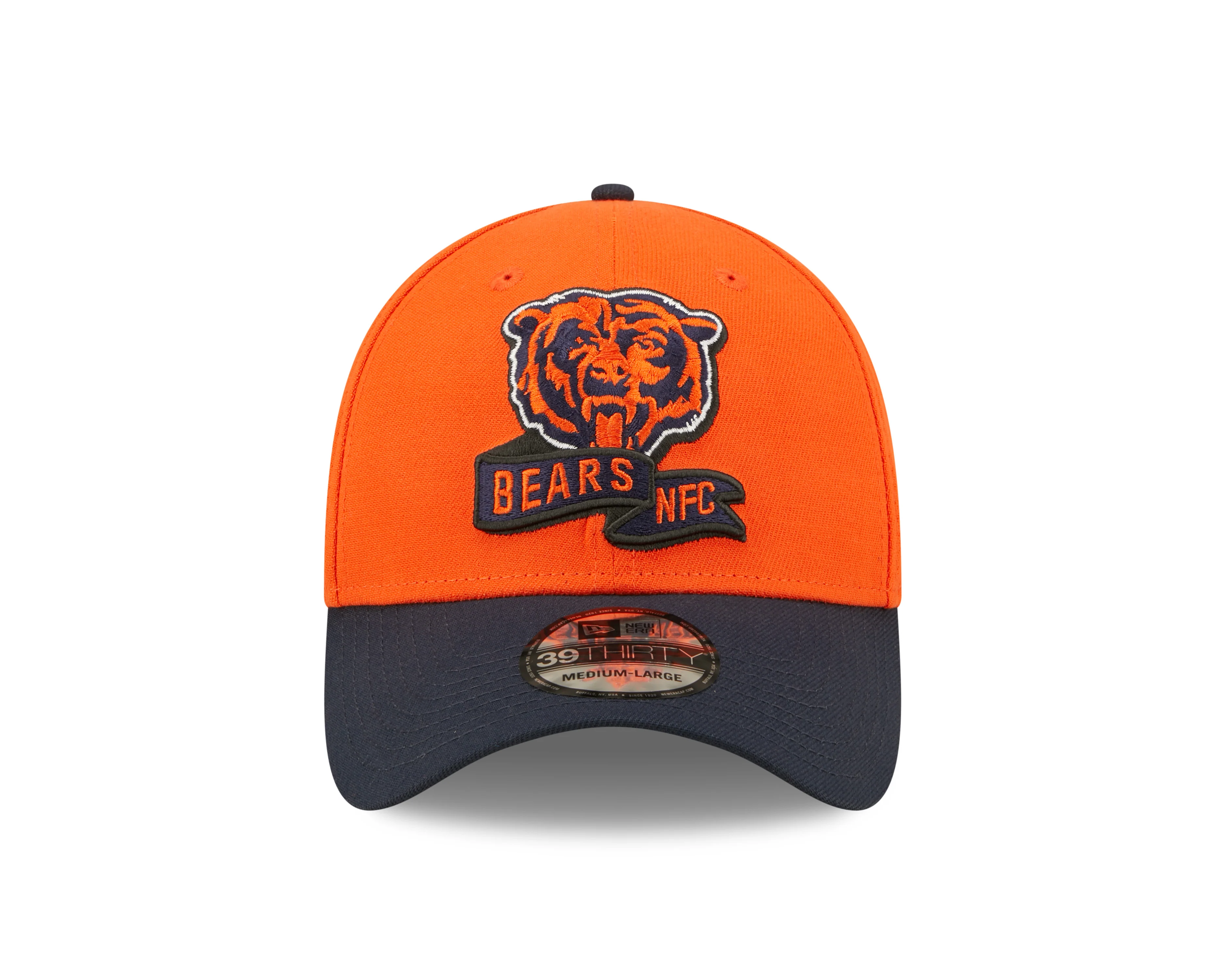 Men's Chicago Bears Mascot Logo New Era Orange/Navy 2022 Sideline 39THIRTY Flex Hat
