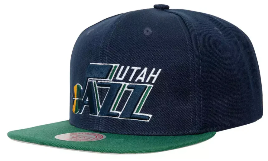 Men's Mitchell & Ness Utah Jazz NBA Core Basic Snapback Hat-Navy/Green