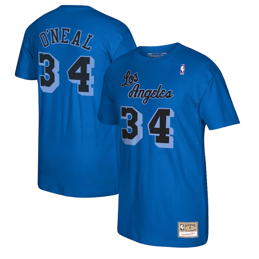 Men's Shaquille O'Neal Los Angeles Lakers Mitchell & Ness Reload 2.0 Name & Number T-Shirt - Blue