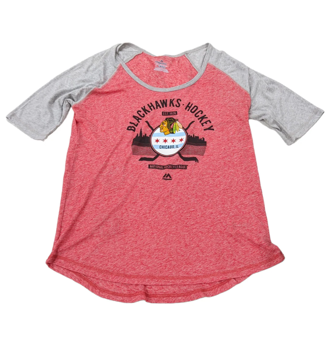 Women's Chicago Blackhawks Majestic Heather Red City Love Henley Tee