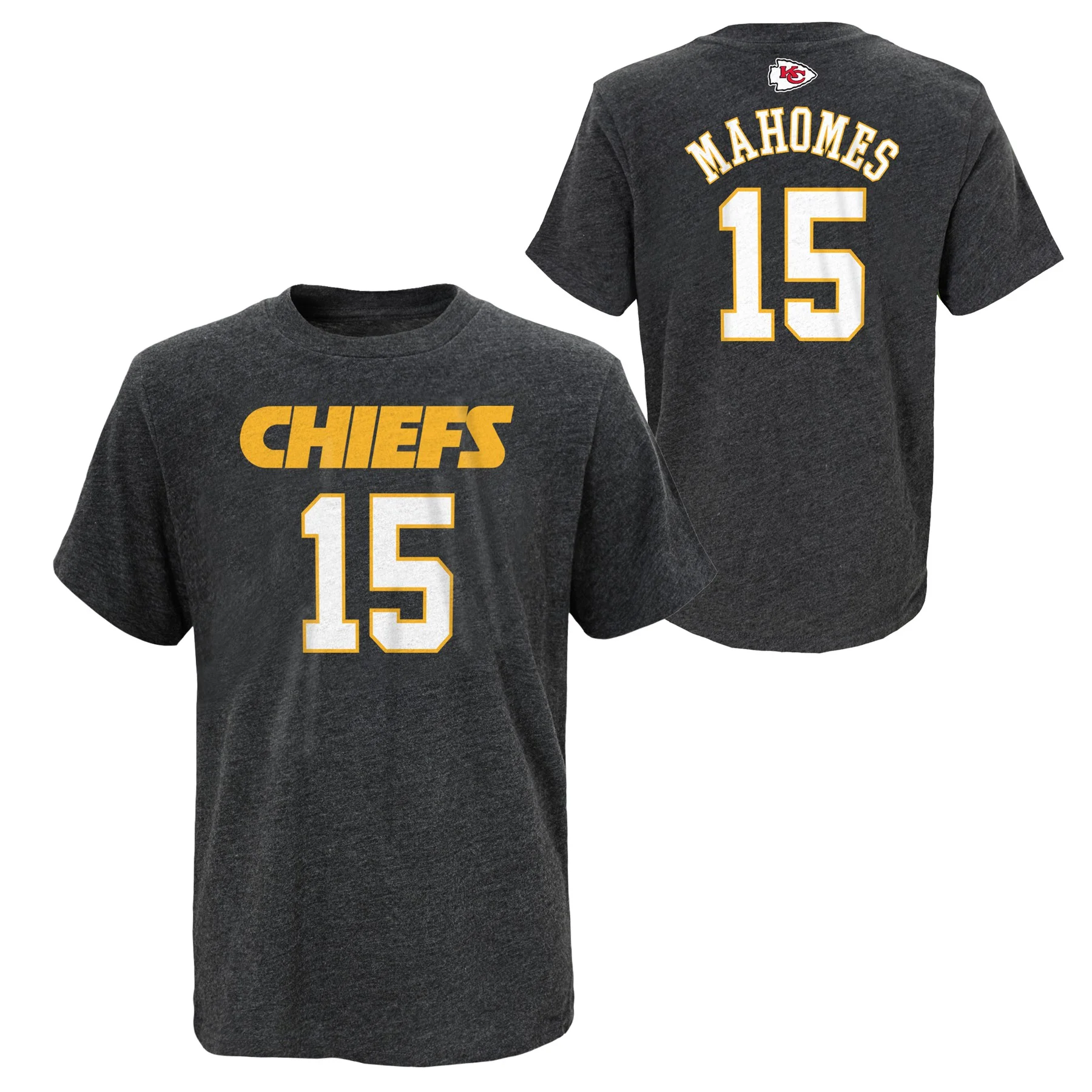 Youth Kansas City Chiefs Patrick Mahomes Heather Gray Mainliner Player Name & Number T-Shirt