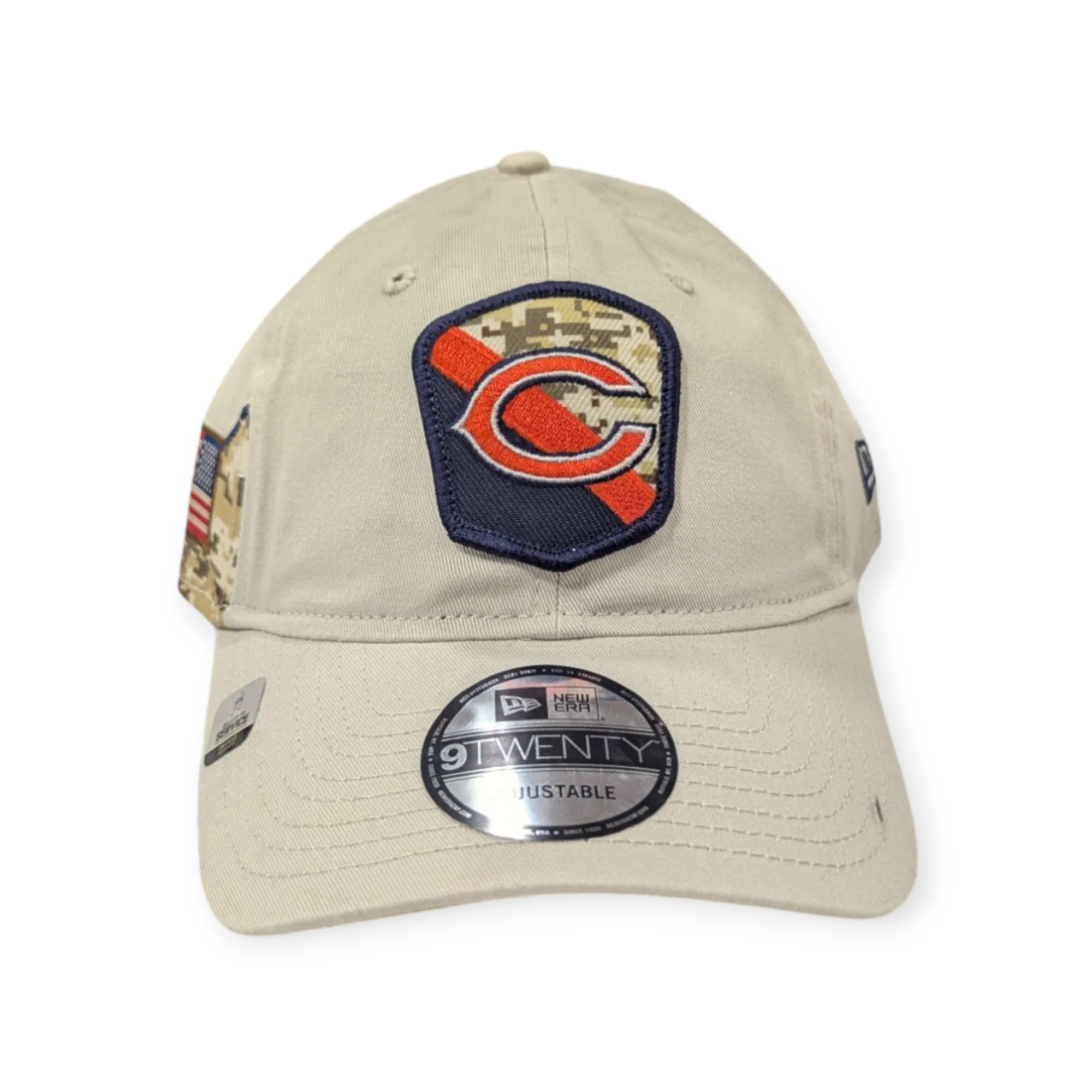 Men's Chicago Bears 2023 Salute To Service Secondary Logo Stone/Camo 9TWENTY Adjustable Hat