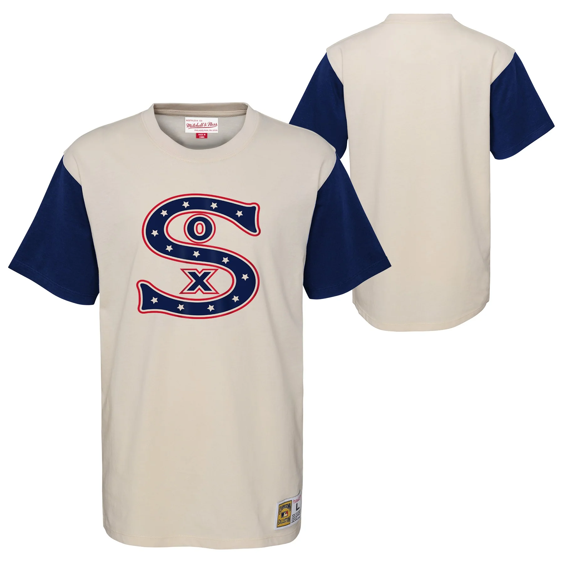 Youth Chicago White Sox Mitchell and Ness Cream/Navy Colorblock T-Shirt