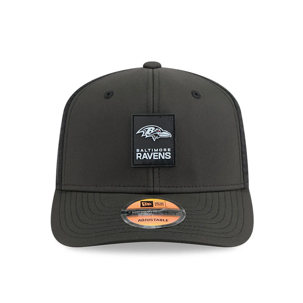 Men's Baltimore Ravens New Era Black 2025 NFL Secondary Logo Sideline Heat 9SEVENTY Adjustable Hat