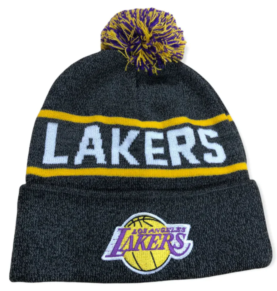 Los Angeles Lakers Mitchell & Ness NBA Reload 2.0 Gray Cuffed Pom Knit Hat