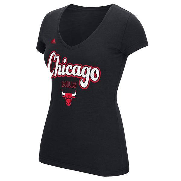 Womens Chicago Bulls Mesh Arch Outline V Neck Tee