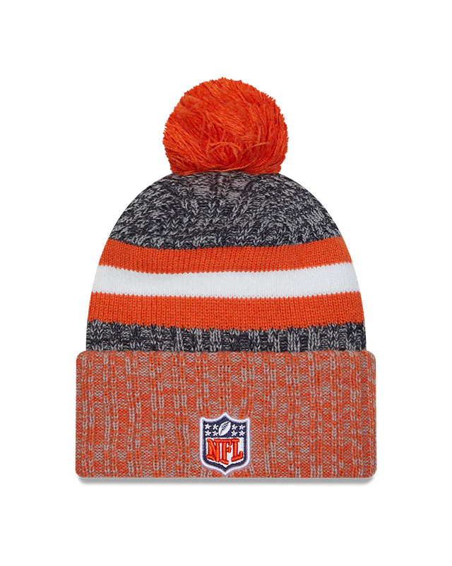 Men's Chicago Bears New Era Orange/Navy 2023 Sideline Cuffed Knit Hat With Pom