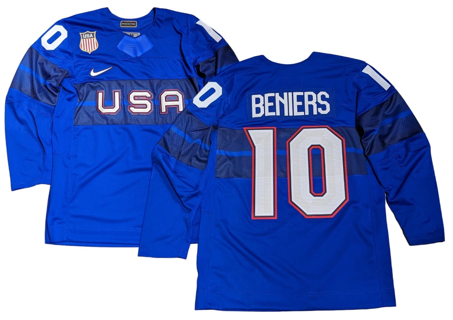 Mens USA Hockey Matty Beniers Nike Olympic Royal Replica Jersey