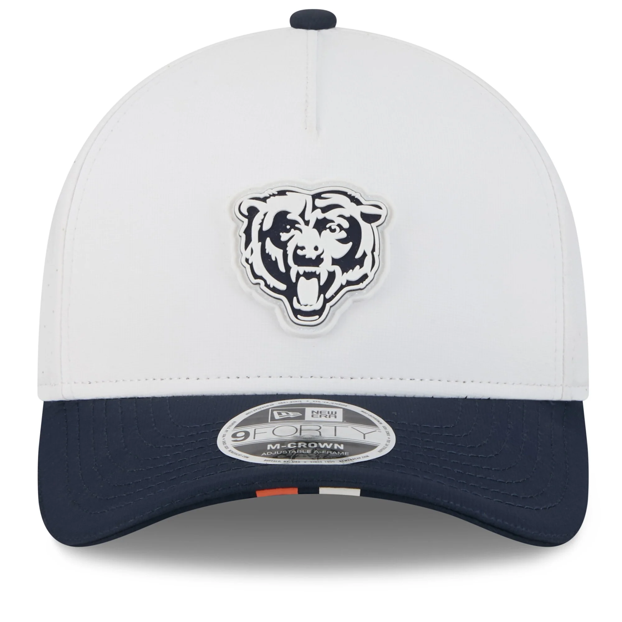 Men's Chicago Bears New Era White/Navy 2025 NFL Training Camp 9FORTY M-Crown Adjustable A-Frame Hat