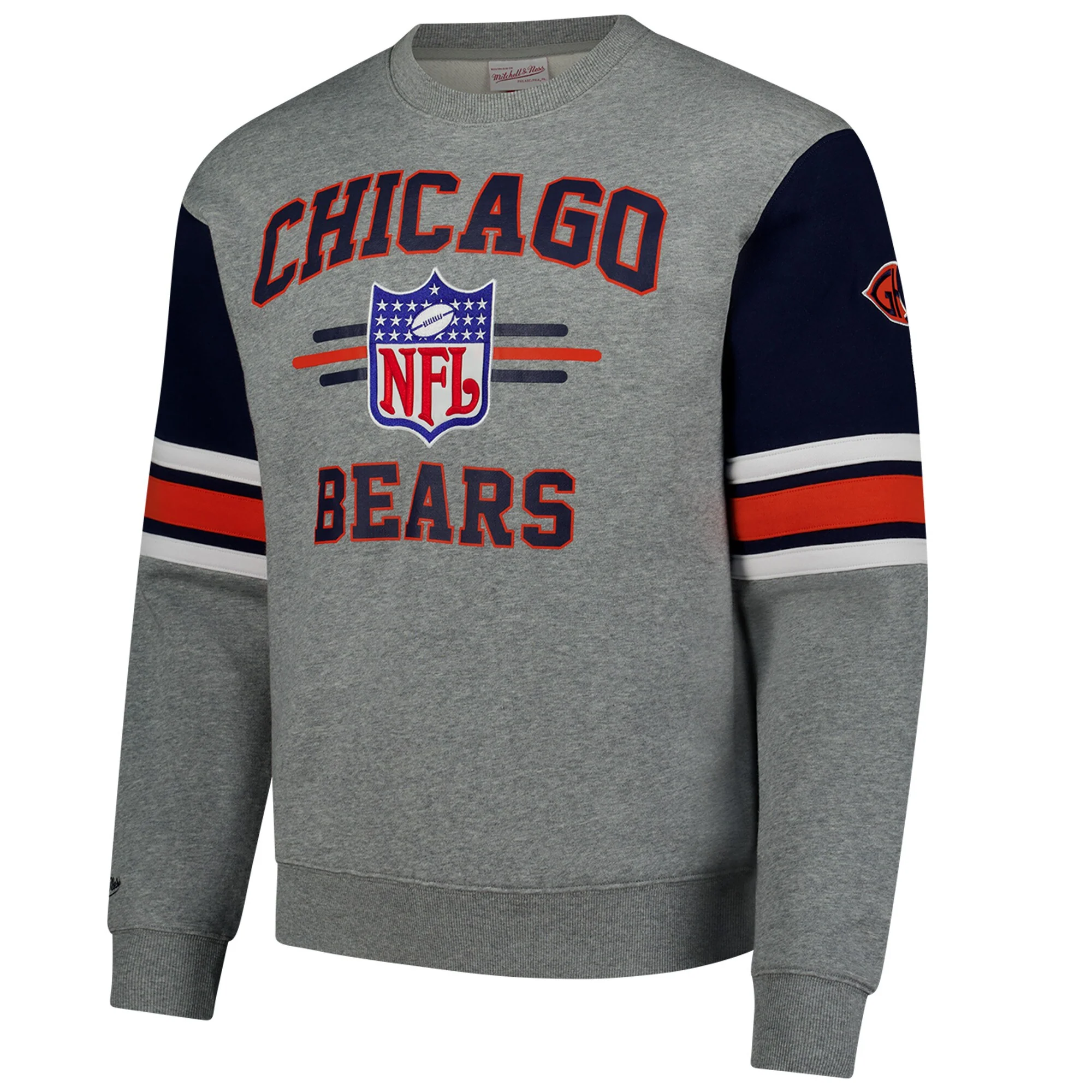 Men's Mitchell & Ness Heather Gray Chicago Bears All Over 4.0 Vintage Logo Pullover Sweatshirt