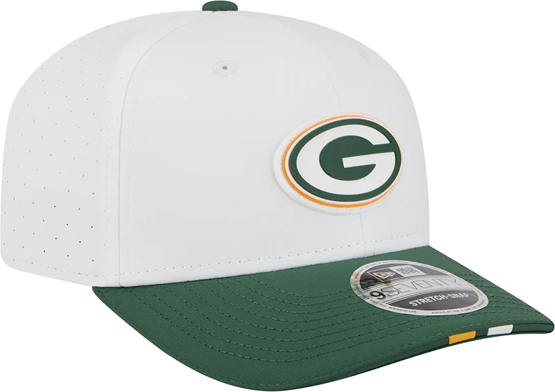Men's Green Bay Packers New Era White/Green 2025 NFL Training Camp 9SEVENTY Adjustable Hat
