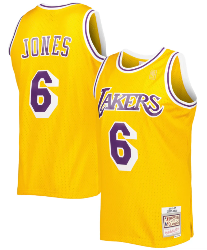 Men's Eddie Jones Los Angeles Lakers #6 Mitchell & Ness 1996-97 Hardwood Classics Swingman Player Jersey - Gold