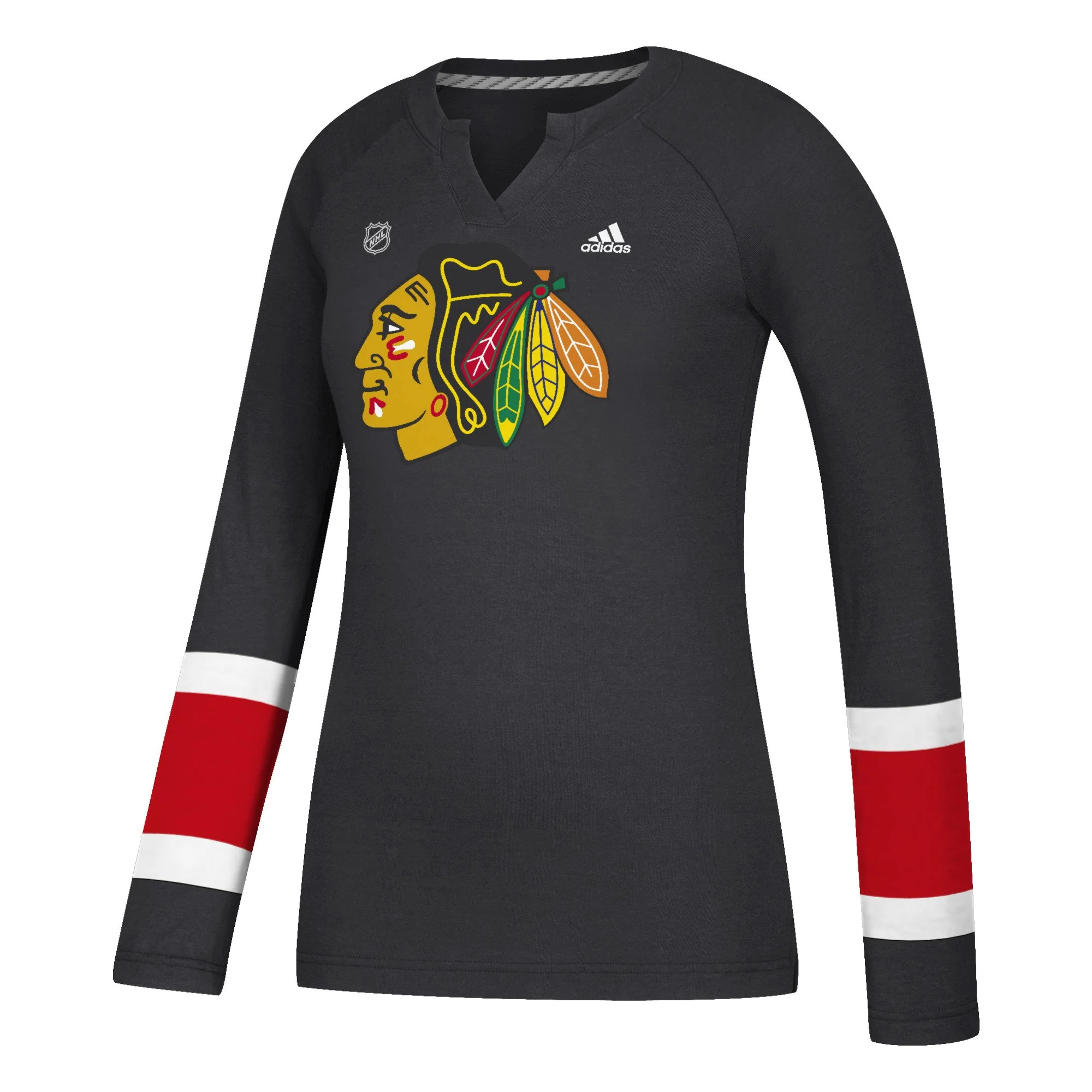 Women’s Chicago Blackhawks Black Long Sleeve Henley Tee