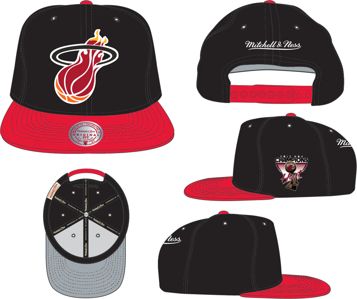 Men's Miami Heat Mitchell & Ness Black/Red NBA Patches 2 Tone Snapback Adjustable Hat