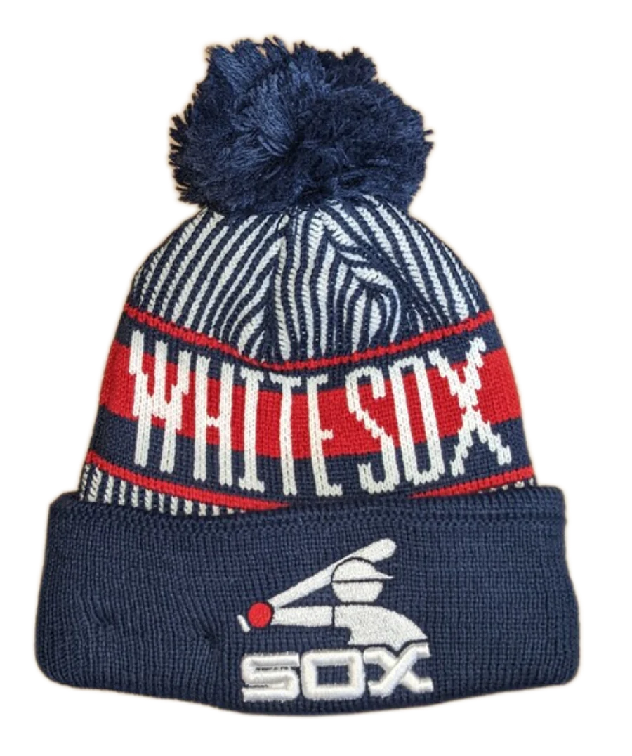 Child Chicago White Sox New Era Junior Cooperstown Collection Knitstripe Navy Cuffed Pom Knit Hat