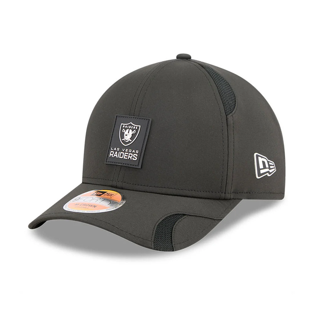 Men's Las Vegas Raiders New Era Black 2025 NFL Primary Logo Sideline Heat 9FORTY M-Crown Adjustable Hat