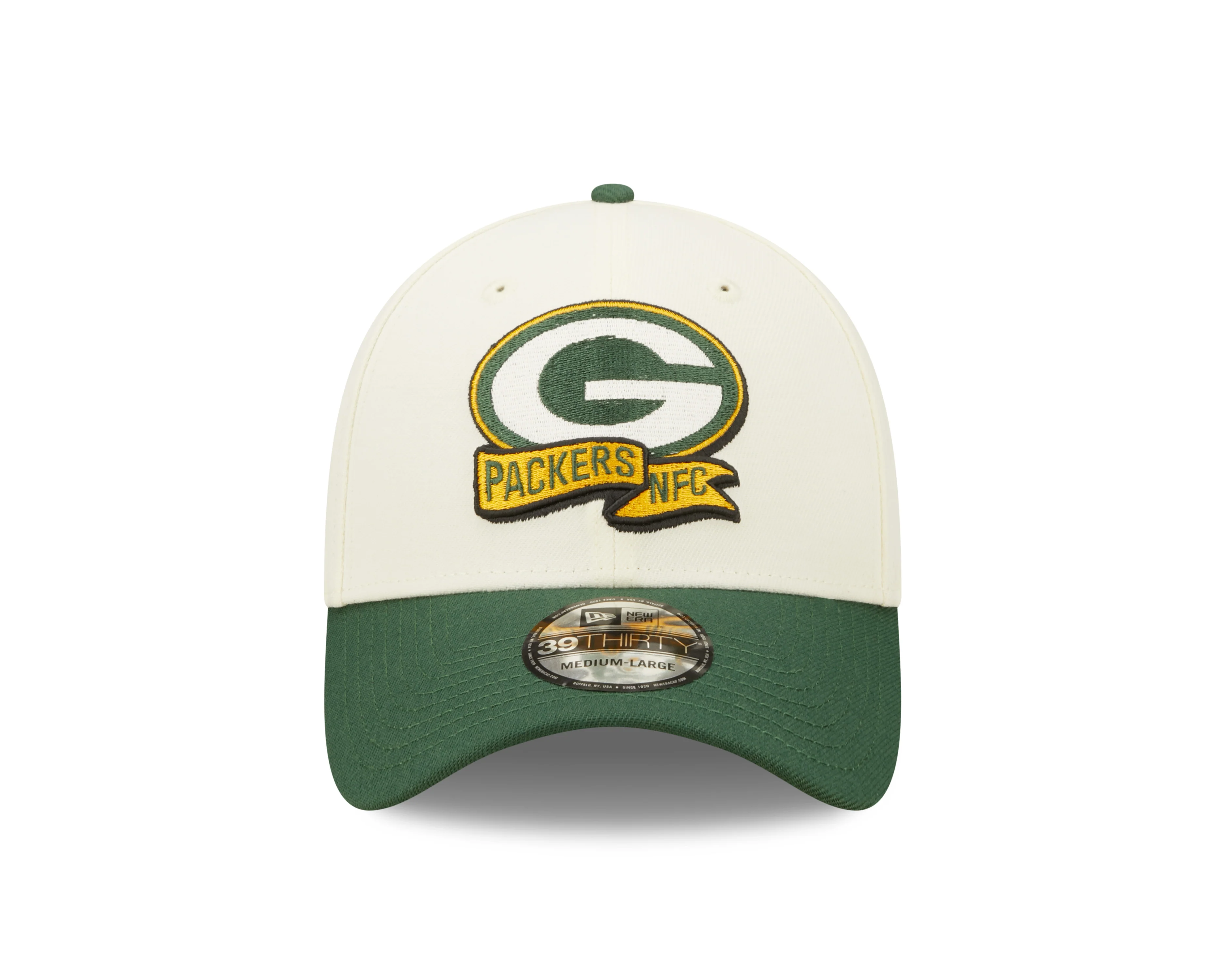 Men's Green Bay Packers New Era Cream/Green 2022 Sideline 39THIRTY Flex Hat