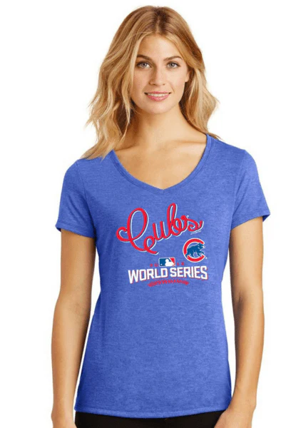Women's Chicago Cubs 2016 World Series Script Tri-Blend V-Neck Tee